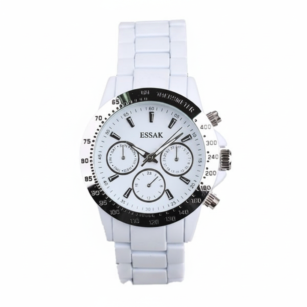 White Chronograph Watch - ESSAK Logo